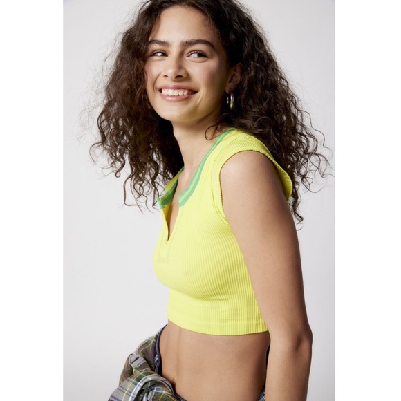 Urban Outfitters Out From Under Go For Gold Neon Yellow Green Cropped Top Tee - Picture 4 of 8